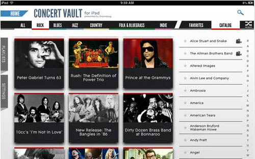 Concert Vault: Смотрим концерты на iPad