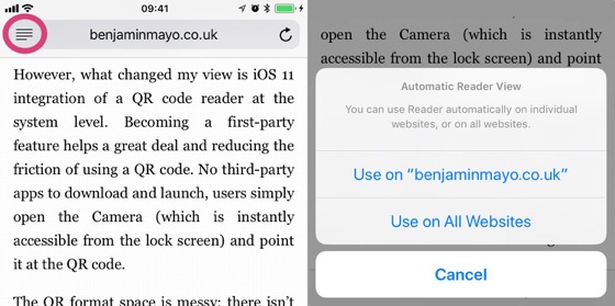 Safari може автоматично запускати режим читання для вибраних доменів